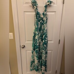 Raviya Green and White Smocked Dress